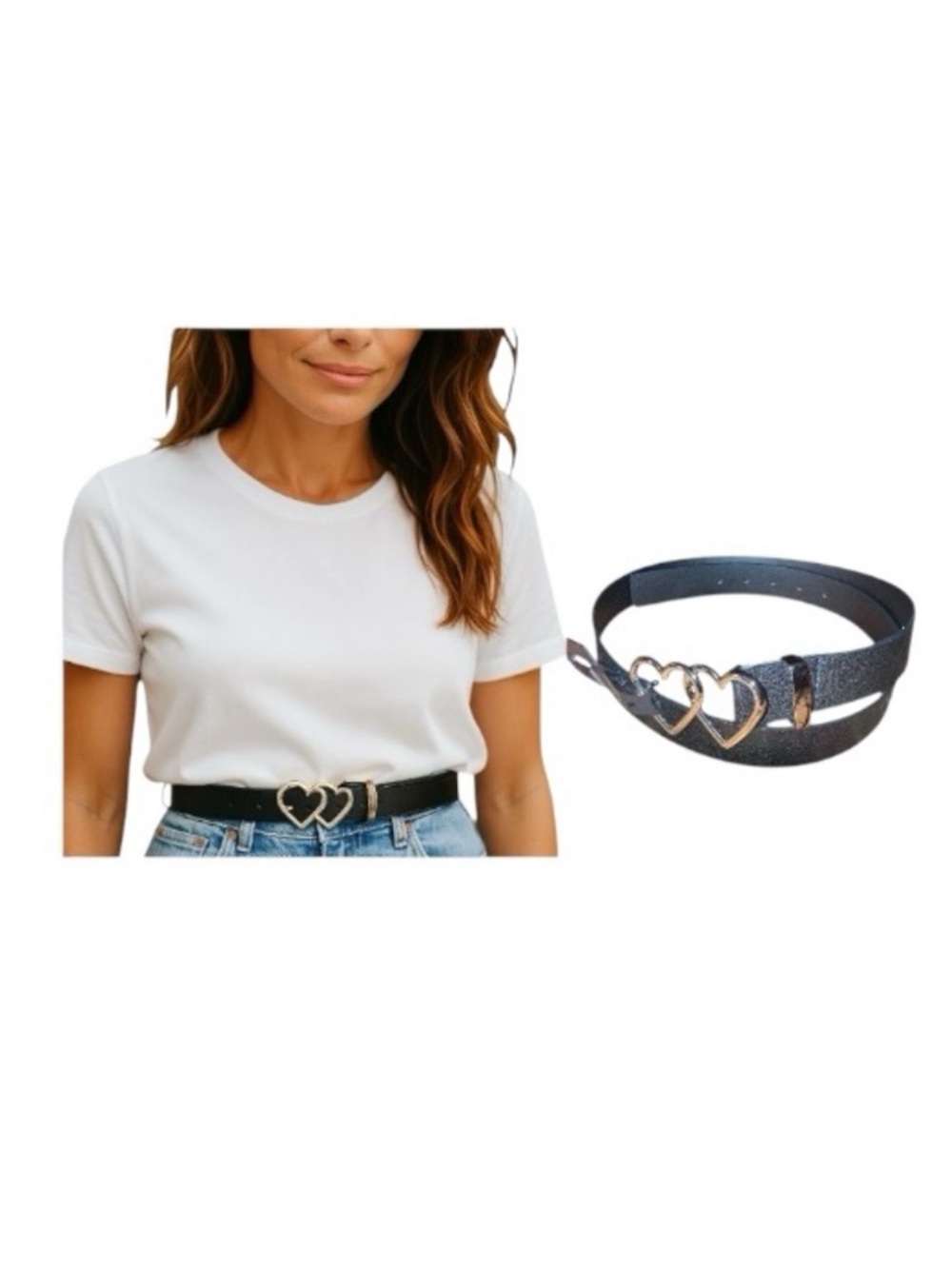 No Boundaries Black Belt Classic Design Heart Buckle